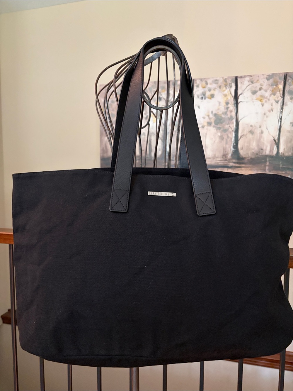 Lafayette 148 New York Large Black Cotton Canvas Lined Tote